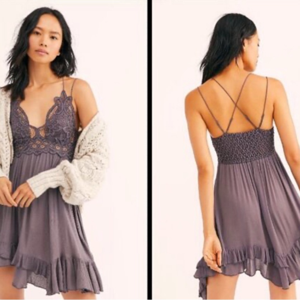 Free People Adella Mini Slip Dress charcoal in size medium